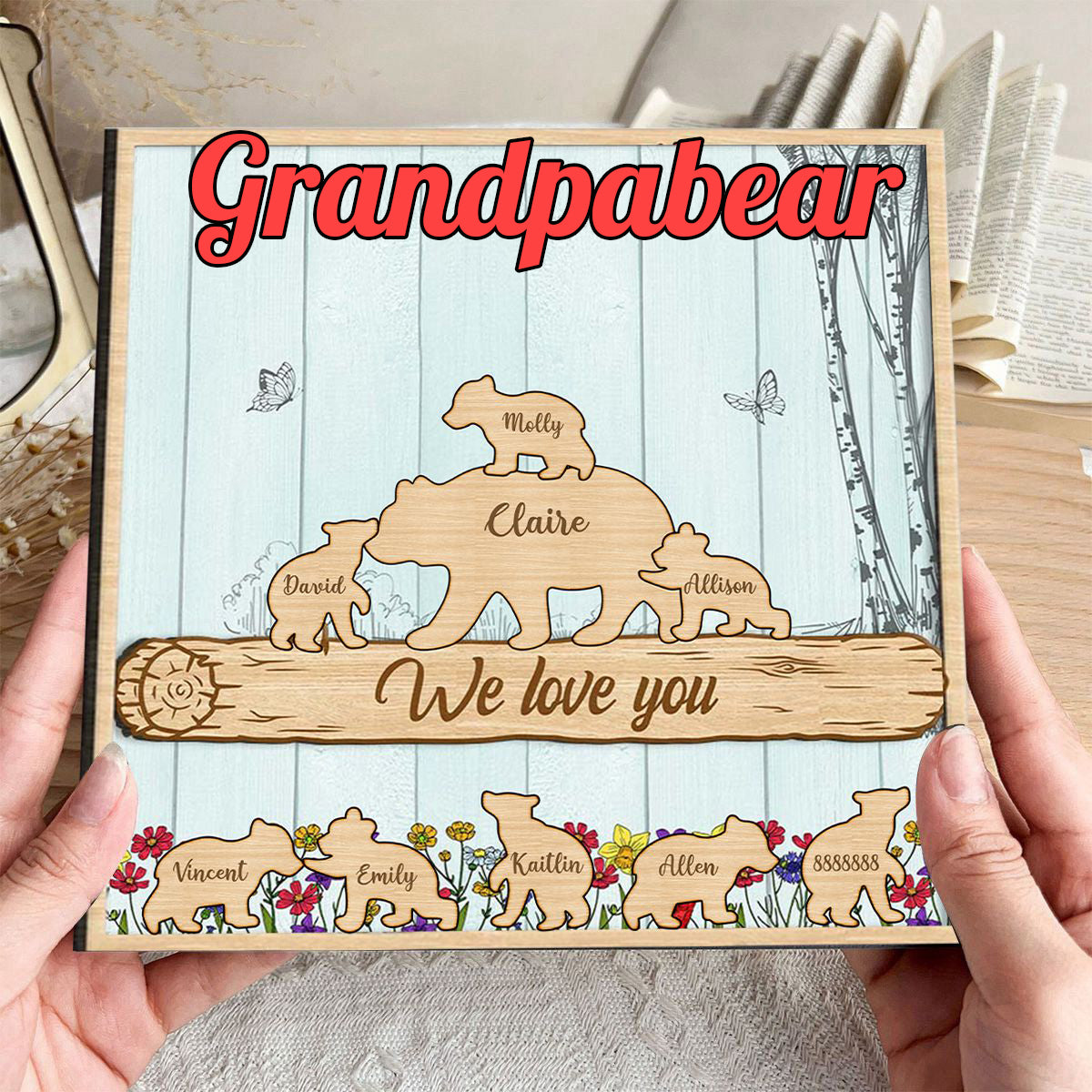 Personalized Grandpa/dad Bear 2 Layered Wooden Plaque