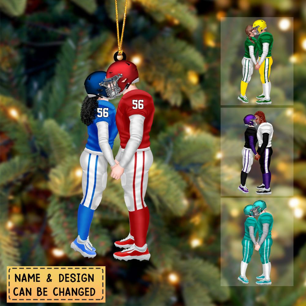 Personalized American Football Kissing Couple Ornament