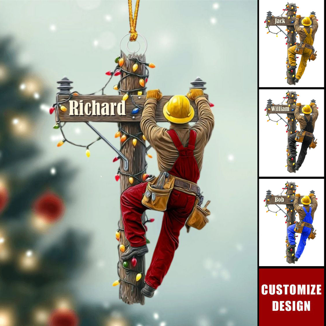 Lineman Outfit - Keeping the Lights On Personalized Christmas Ornament