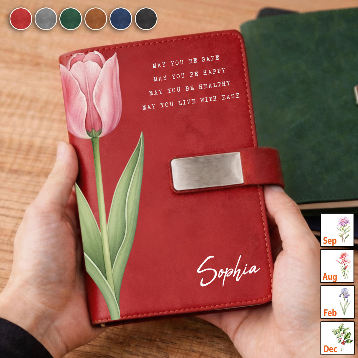Custom Name & Birth Flower - Metta Prayer Personalized Notebook Set