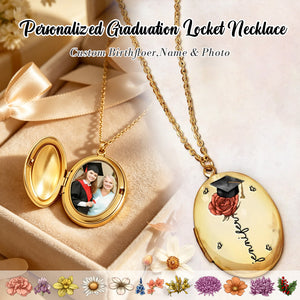 Bloom with Every Memory – Personalized Graduation Gift Birth Flower Custom Photo Locket Necklace