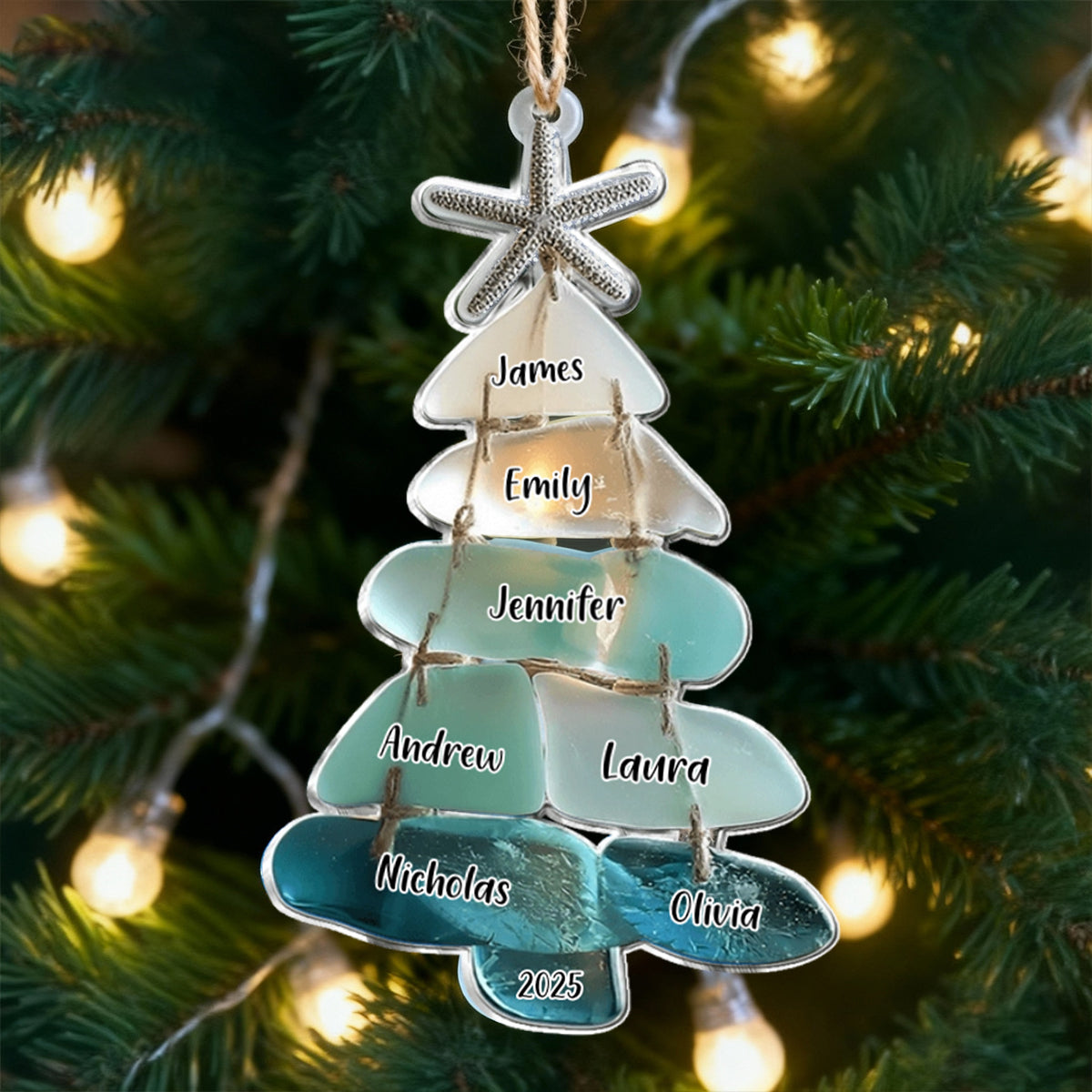 Family Sea Glass Christmas Tree - Personalized Family Ornament