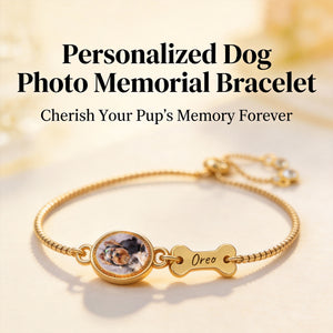 Personalized Dog Photo Bracelet, Custom Name Engraving & Pet Memorial Charm Jewelry