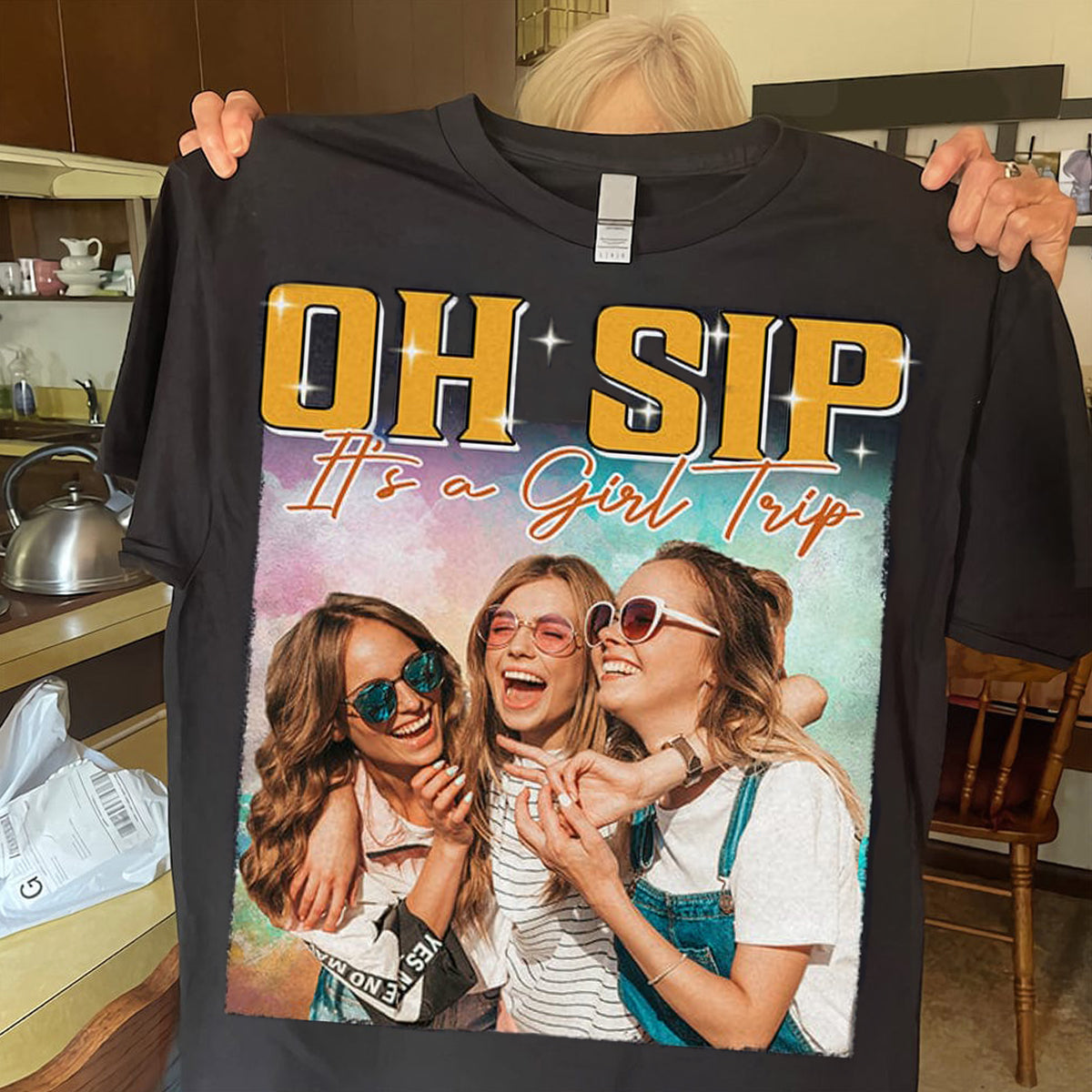 Personalized Sister Squad Portrait Retro Style Pure Cotton T-shirt