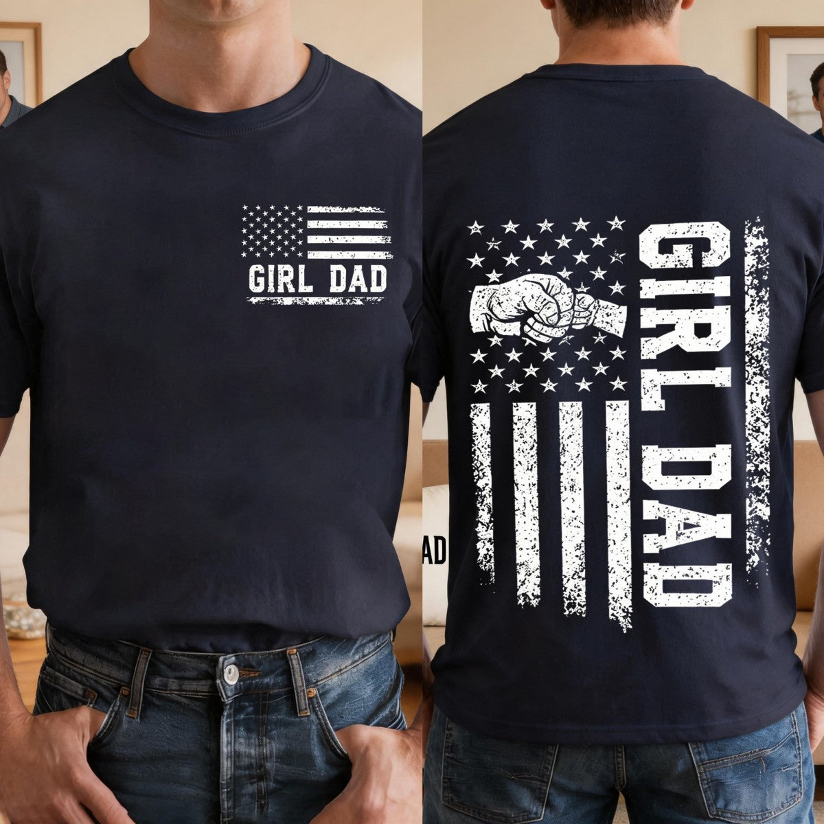 Girl Dad T-shirt Personalized Gift for Father's Day