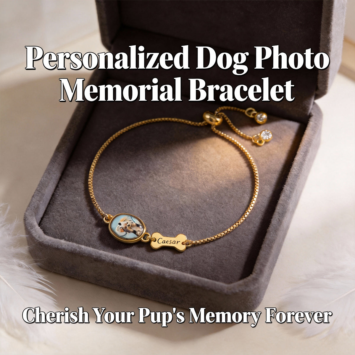 Personalized Dog Photo Bracelet, Custom Name Engraving & Pet Memorial Charm Jewelry