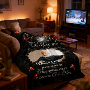 A Hug From Heaven When You Really Miss Me Memorial - Custom Photo Personalized Fleece Blanket