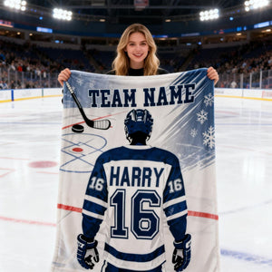 Custom Team Name, Player Name & Number Personalized Hockey Blanket Gift for Hockey Lovers