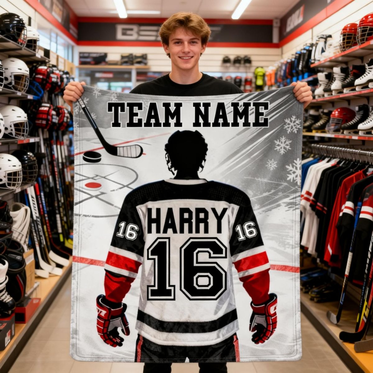 Custom Team Name, Player Name & Number Personalized Hockey Blanket Gift for Hockey Lovers