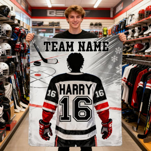 Custom Team Name, Player Name & Number Personalized Hockey Blanket Gift for Hockey Lovers
