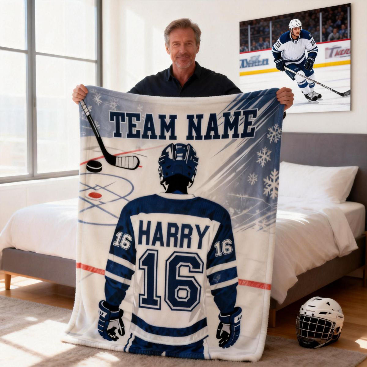 Custom Team Name, Player Name & Number Personalized Hockey Blanket Gift for Hockey Lovers