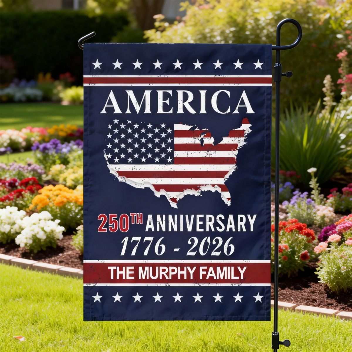 America 250th Anniversary Garden Flag Personalized Family Name