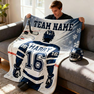 Custom Team Name, Player Name & Number Personalized Hockey Blanket Gift for Hockey Lovers