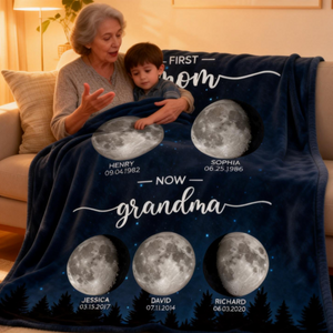 Galaxy Night First Mom Now Grandma Personalized Birth Moon Phase Blanket