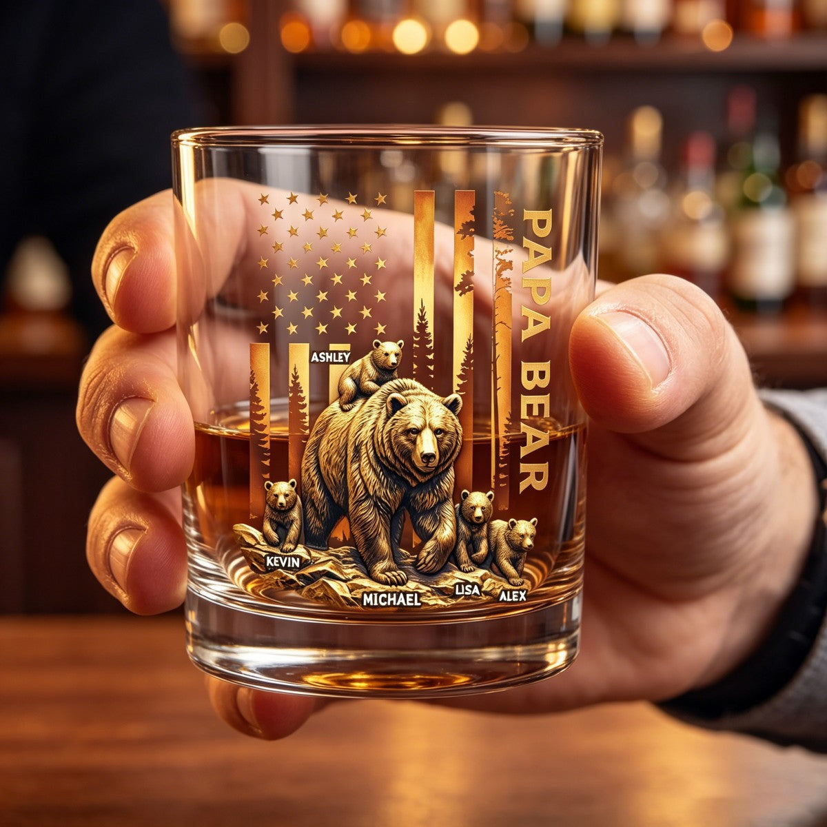Papa Bear Whiskey Glass - Personalized Father's Day
