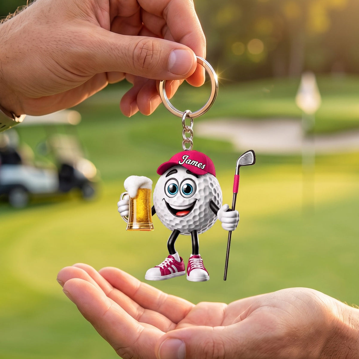 Toasting Golf Ball Keychain - Personalized Cute Beer Golf Mascot Keychain