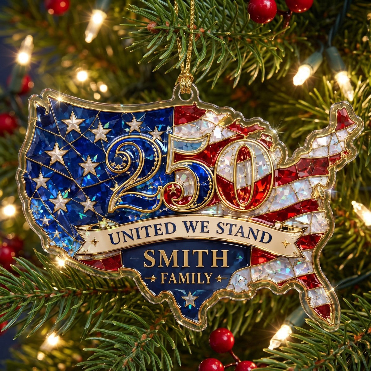 United We Stand USA Map Hologram Ornament - Personalized Custom Shape Acrylic Ornament