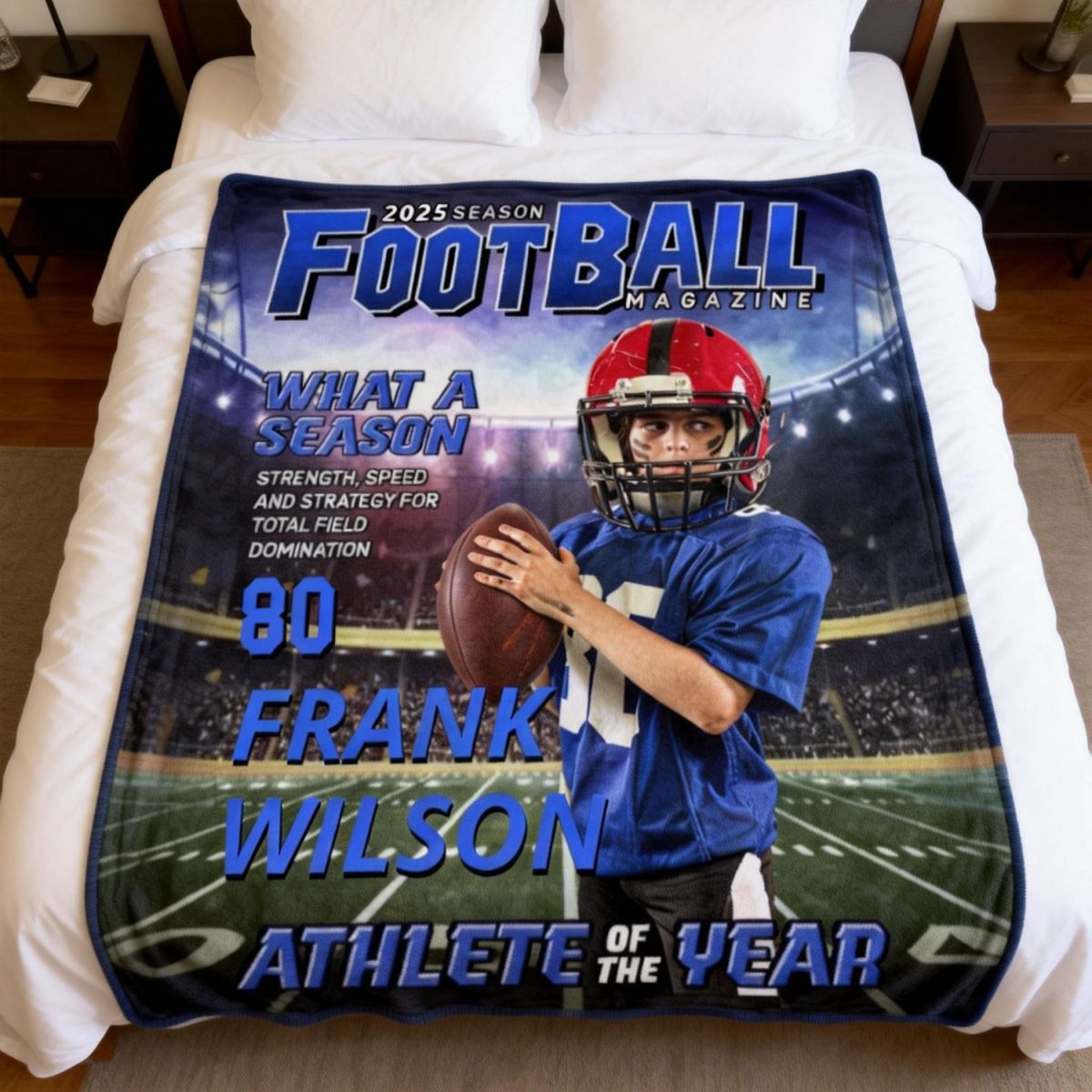 Custom Photo Magazine Cover Personalized American Football Blanket Gift for American Football Lovers