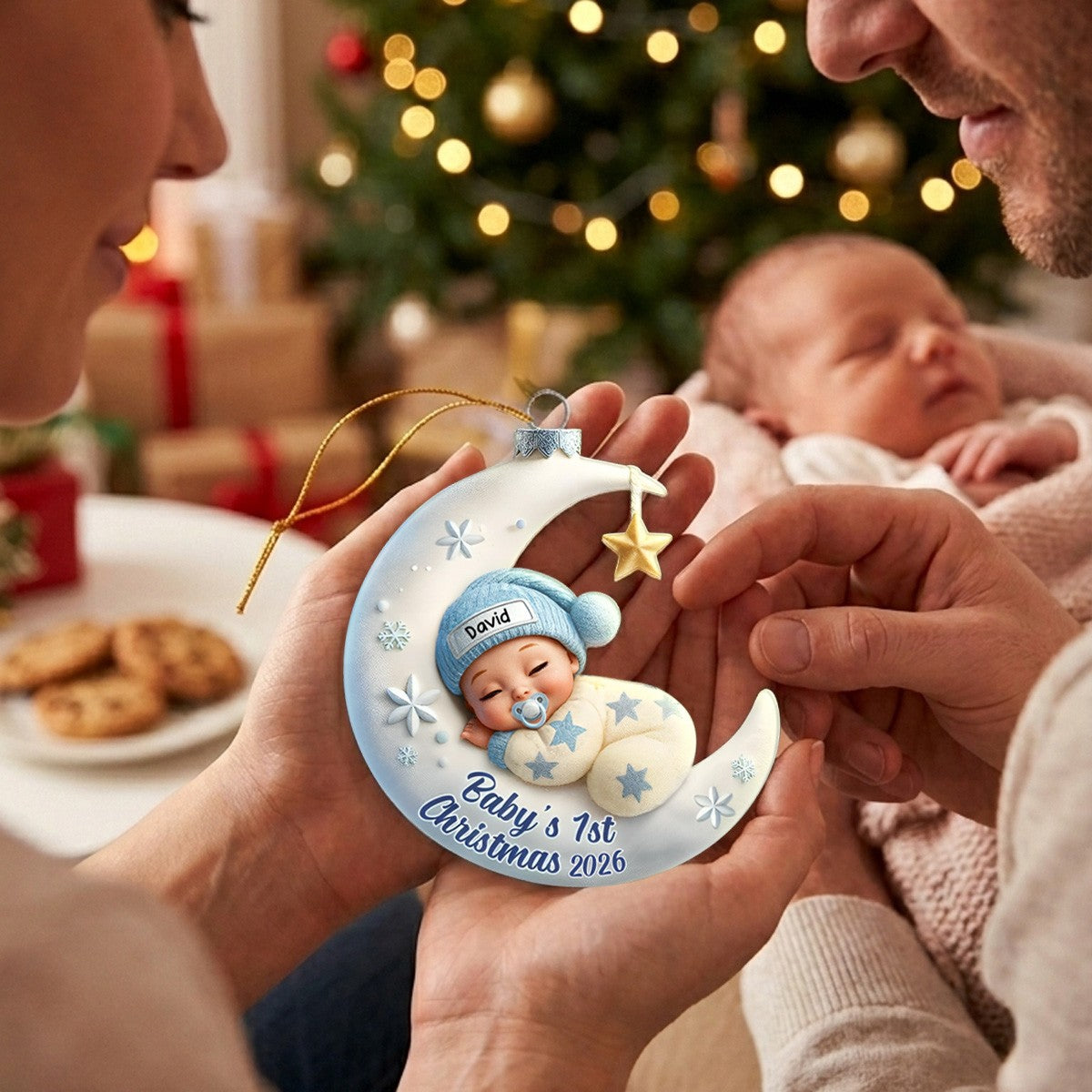 Baby Sleeping On The Moon – Baby's 1st Christmas Personalized Ornament