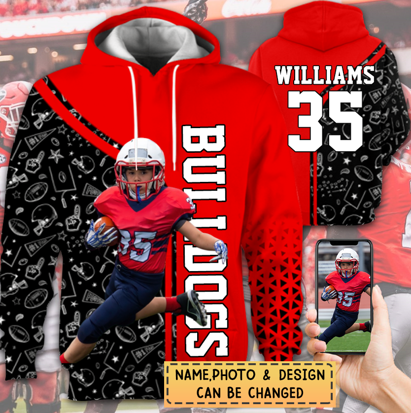 Personalized Hoodie Football Player Photo Team Name Number All Over Print Hoodie