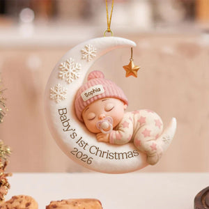 Sleeping Baby On Moon – Baby's 1st Christmas Personalized Ornament