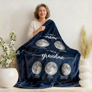 Galaxy Night First Mom Now Grandma Personalized Birth Moon Phase Blanket
