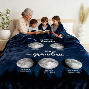 Galaxy Night First Mom Now Grandma Personalized Birth Moon Phase Blanket