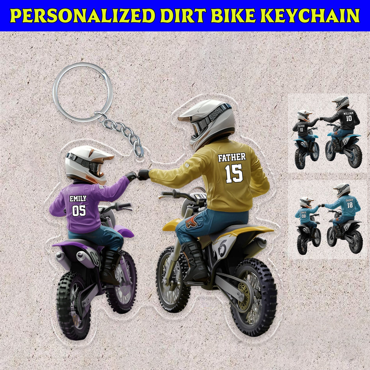 Dad And Kid - Personalized Dirt Bike Shaped Acrylic Keychain