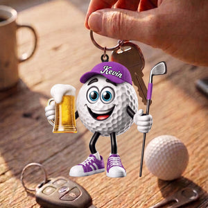 Toasting Golf Ball Keychain - Personalized Cute Beer Golf Mascot Keychain