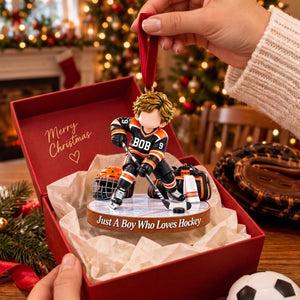 Personalized Hockey Boy Hockey Girl Christmas Ornament