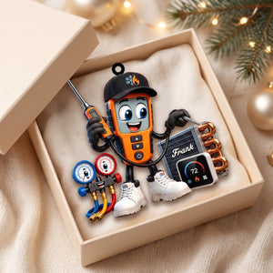 HVAC Digital Meter Mascot Holding Temperature Probe Ornament – Funny Personalized Gift for AC Technicians