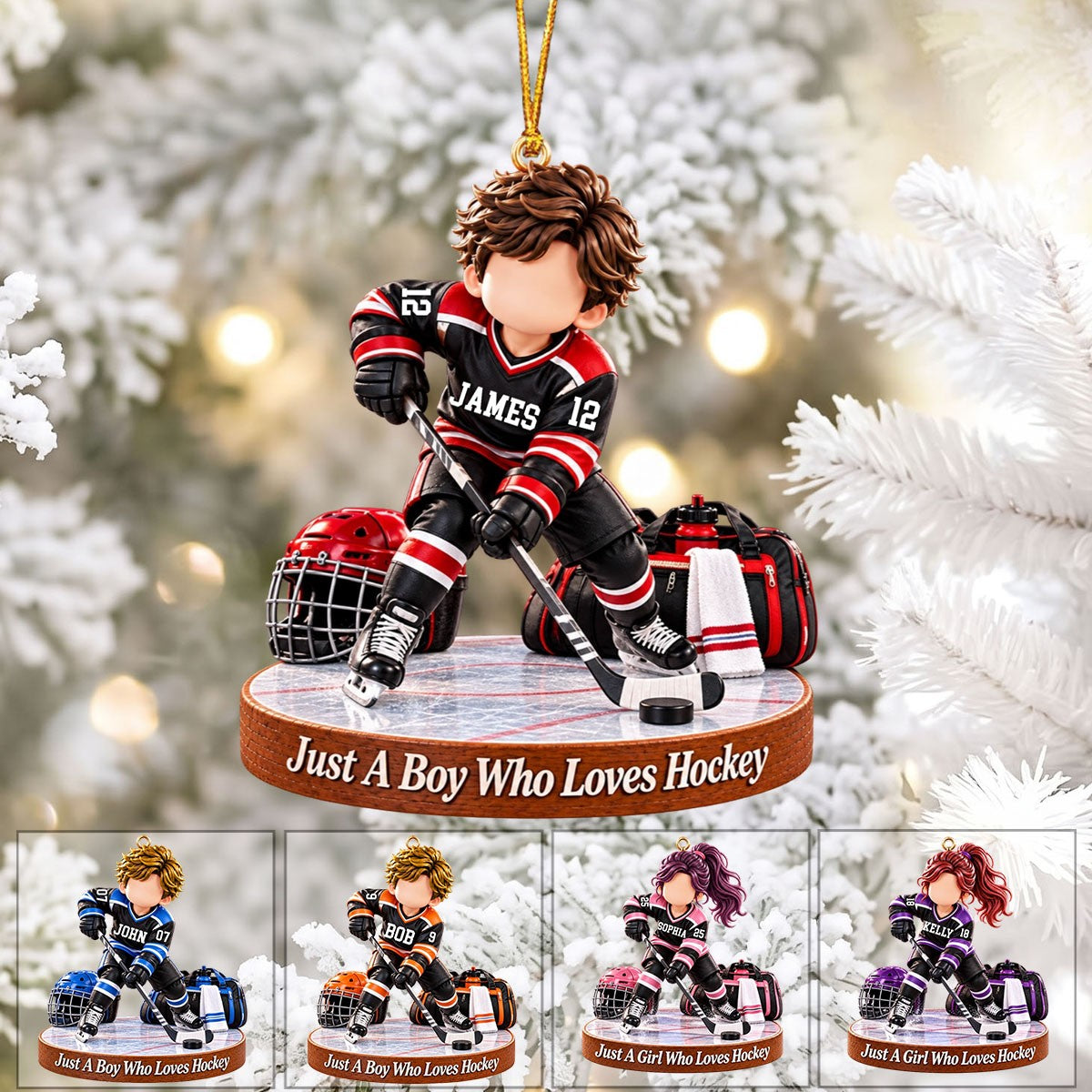 Personalized Hockey Boy Hockey Girl Christmas Ornament