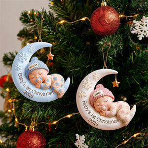 Sleeping Baby On Moon – Baby's 1st Christmas Personalized Ornament