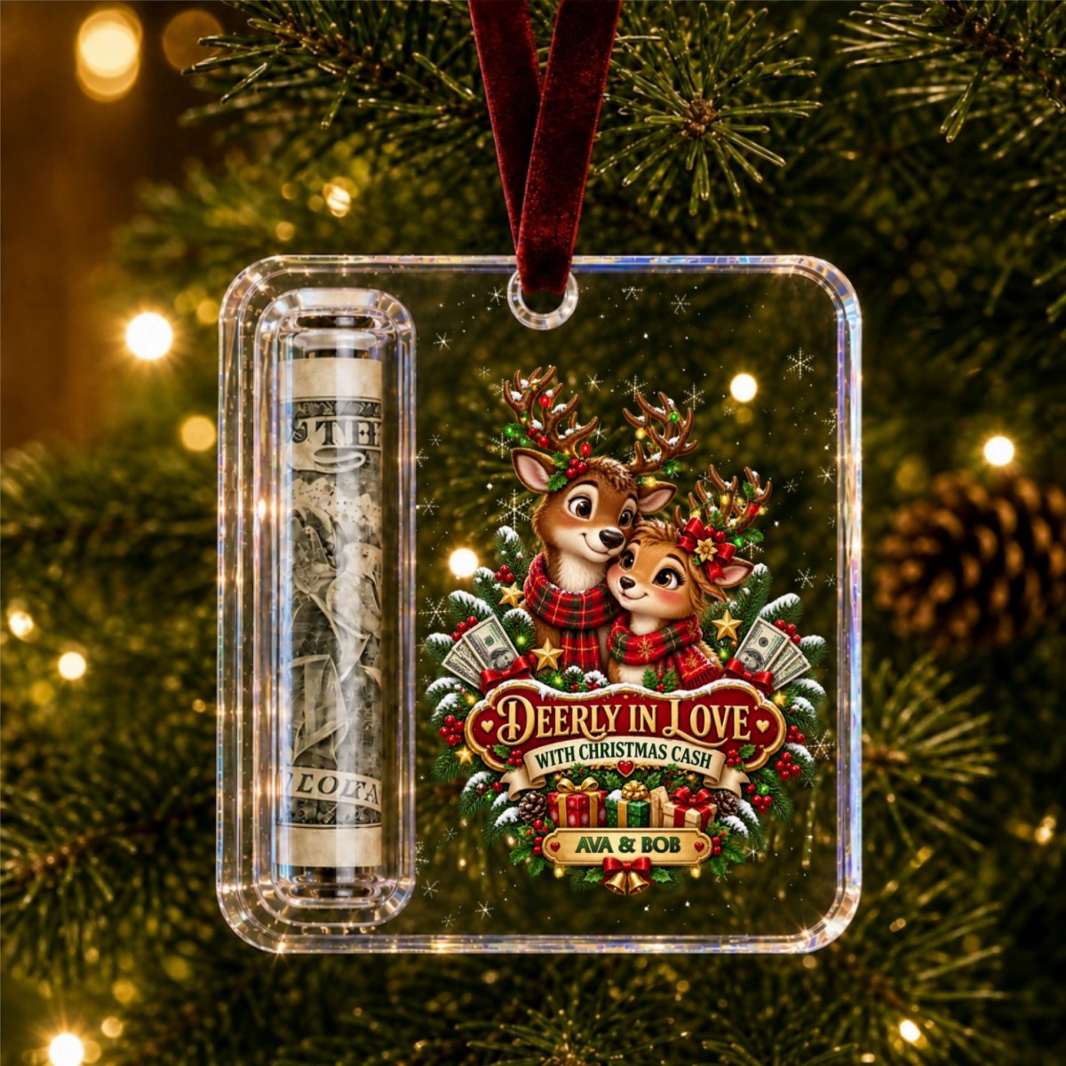 Custom Name Couple Christmas Money Holder Acrylic Ornament – Personalized Holiday Keepsake