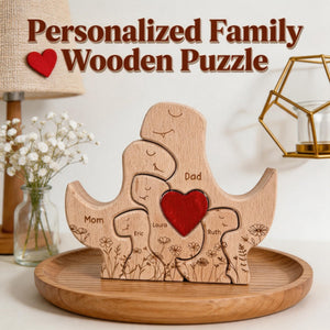Personalized Dinosaur Family Wooden Puzzle – Father's Day Gift For Dad