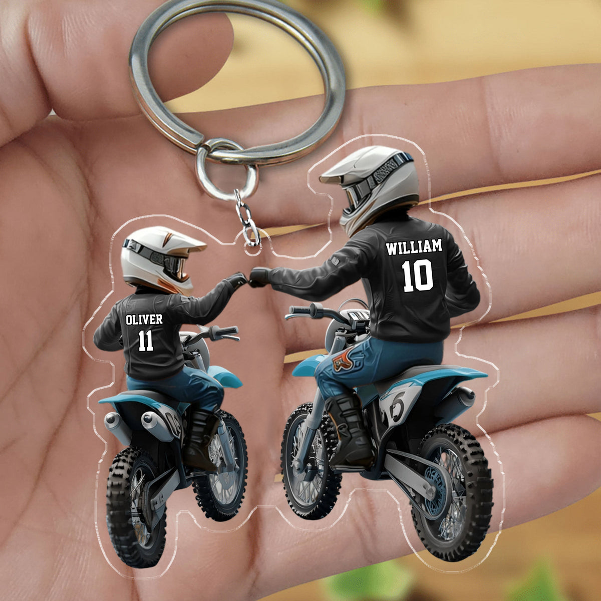 Dad And Kid - Personalized Dirt Bike Shaped Acrylic Keychain