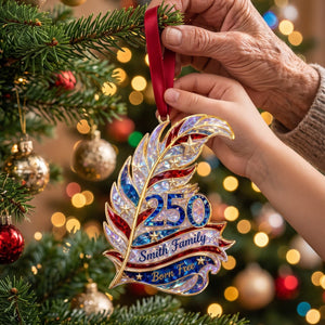 Born Free Custom Feather Shape Personalized Acrylic Ornament – America 250th Family Keepsake