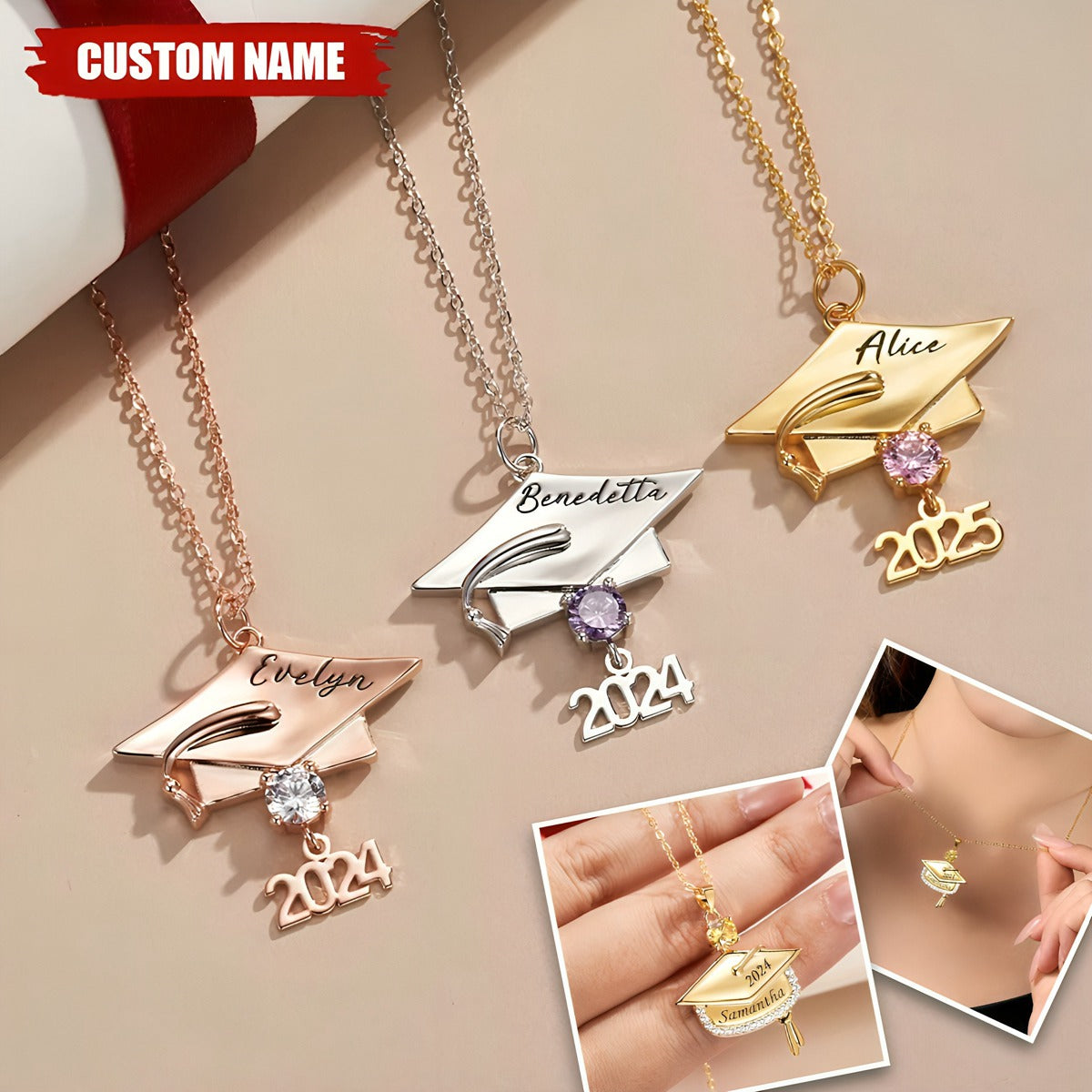 Personalized Graduation Cap Birthstone Pendant Necklace Gift for Her/Girlfriend/Daughter