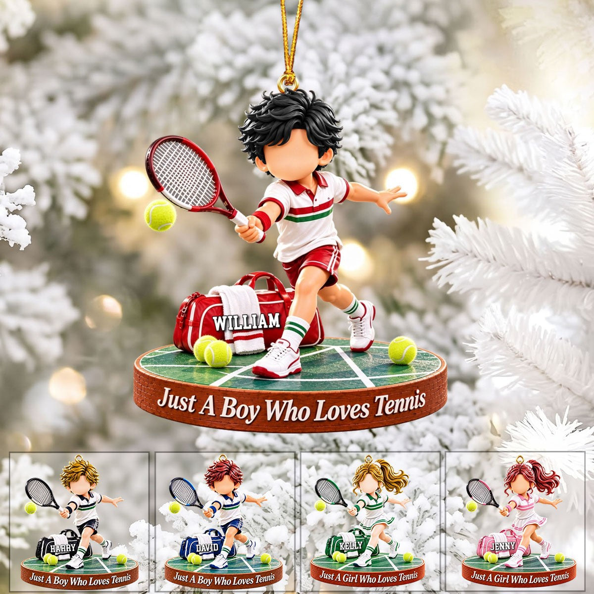 Personalized Tennis Boy Tennis Girl Christmas Ornament