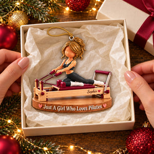 Personalized Pilates Christmas Ornament – Custom Name Pilates Reformer Girl, "Just A Girl Who Loves Pilates" Keepsake Gift For Pilates Lovers