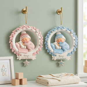 Baby And Wreath – Baby's 1st Christmas Personalized Ornament