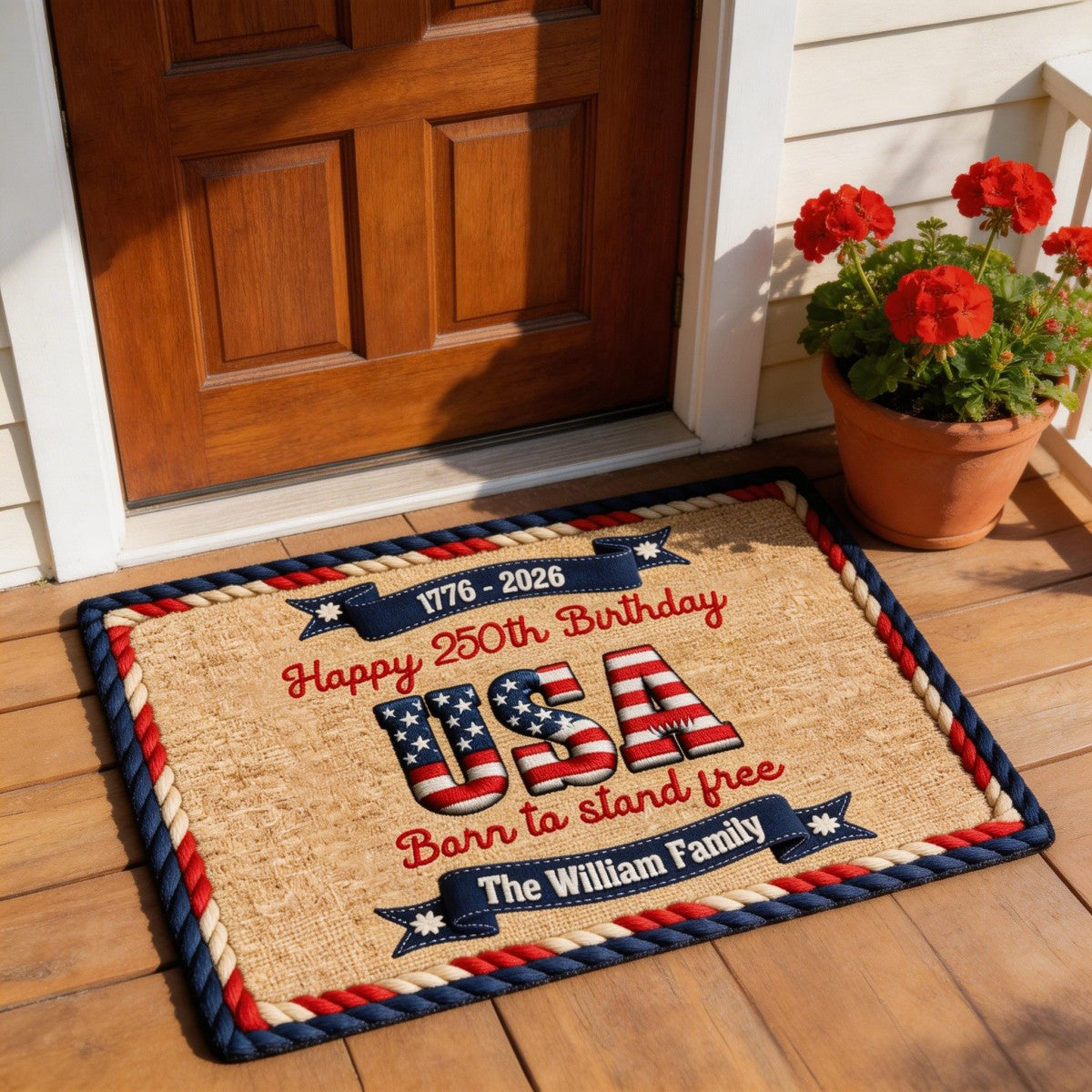 Happy America 250th Birthday - Stars And Stripes Personalized Doormat