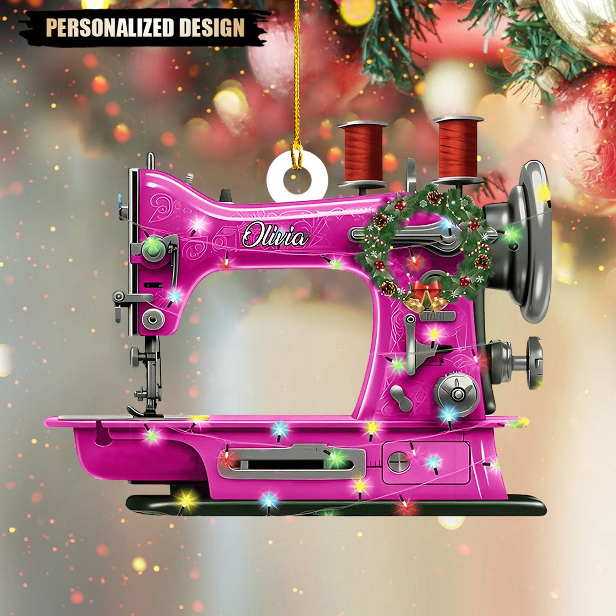 Custom Name Acrylic Christmas Sewing Machine Ornament Gifts For Sewing Lover