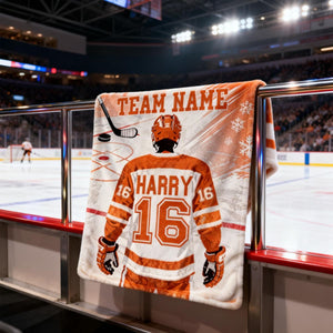 Custom Team Name, Player Name & Number Personalized Hockey Blanket Gift for Hockey Lovers