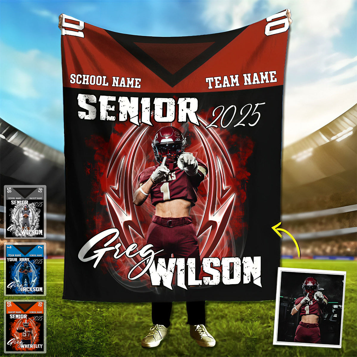 Personalized Custom Photo Football Jersey Blankets For Football Family Game Day