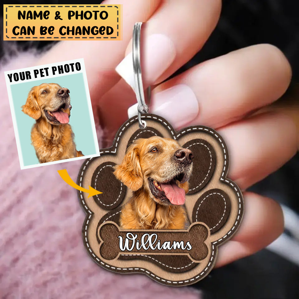 Lovely Pawprint Puppy Gift For Dog Lover LEATHER PATTERN Personalized Acrylic Keychain