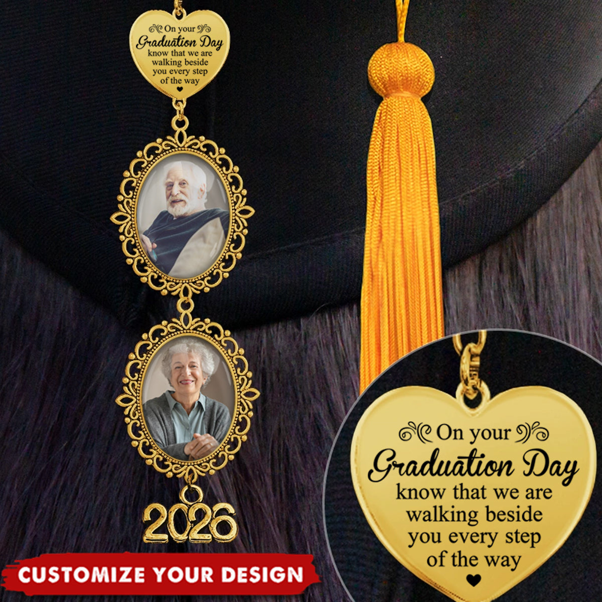 Graduation Day Walking Beside You Custom Tassel Photo Charm - Personalized Graduation Gifts For Graduate