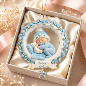 Baby And Wreath – Baby's 1st Christmas Personalized Ornament