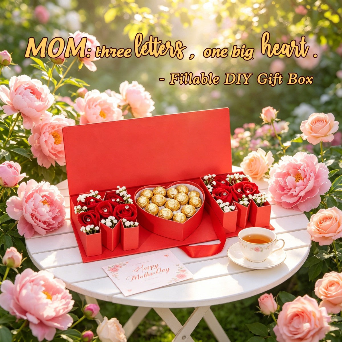 DIY Mom Gift Box, MOM Letter Shaped Fillable Cardboard Box for Mother's Day