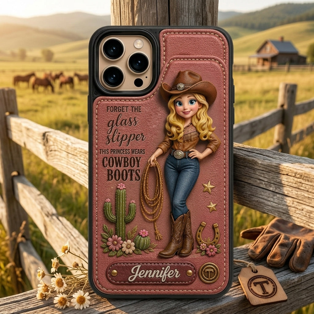 Personalized Cowgirl Leather Flip Wallet Phone Case – Gift For Cowgirls